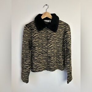 Vintage Zebra Print Fur Collar Cardigan